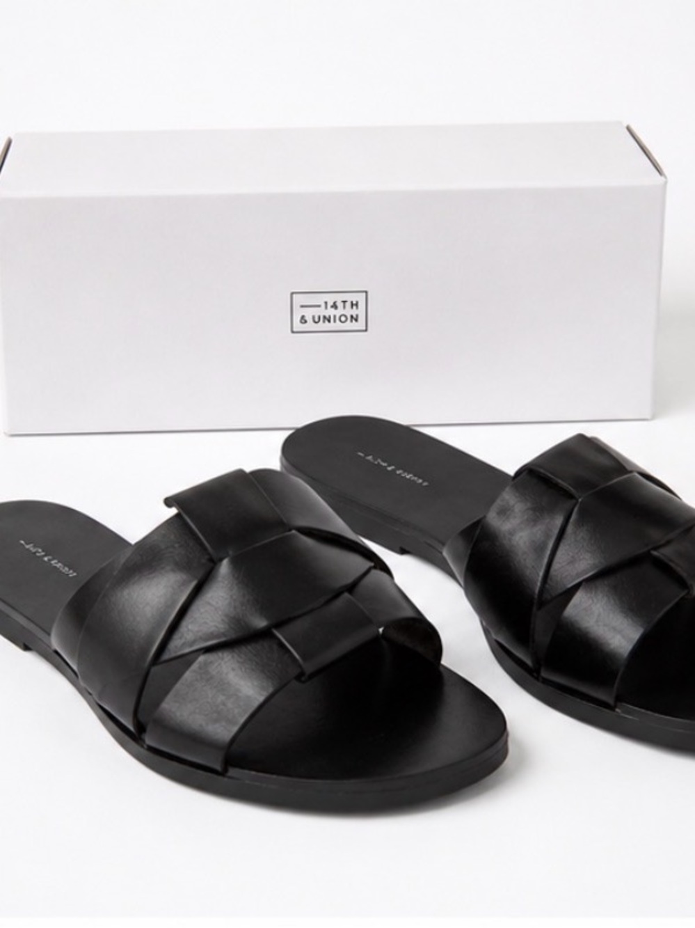 14th & Union Black Braided Slide Sandals